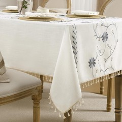 GRASiMOSY Cotton Linen Rectangle Tablecloth with Tassel for Dining Table, Heavy