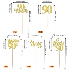 90th Birthday Centerpieces Sticks 15 PCS Happy 90 Table Toppers Party Gold