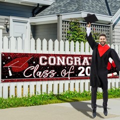 Large Congrats Class of 2026 Banner Red Backdrop Graduation 2026 Yard Sign for G