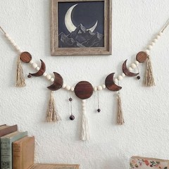 Moon Phase Wall Hanging Wood Beaded with Tassel Boho Wall Art Decor Astrology…