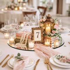 17 PCS Round Mirror Centerpieces Tables 10″ 12″ Acrylic Circle Tray Plates