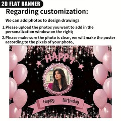 1pc 2D Personalized Custom Name Age Number Birthday Banner Indoor Outdoor Party♪
