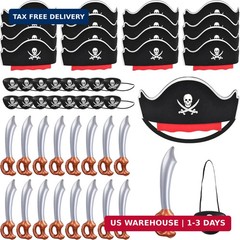 ZeeDix 48 Pcs Pirate Accessories for Kids, Include 16 Pirates Hats, 16 Eye Patch