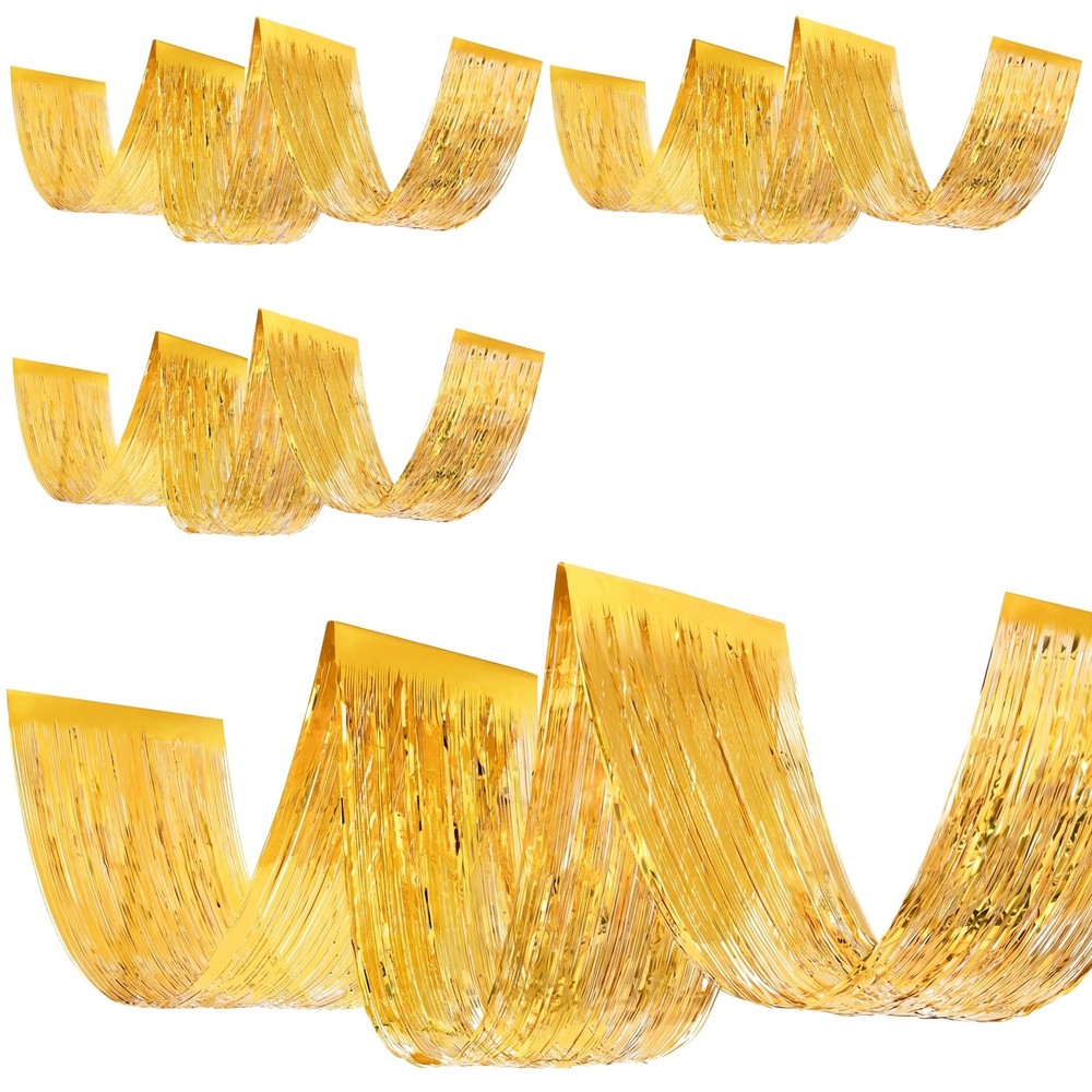 4 PCS 15ft Metallic Gold Foil Ceiling Fringe Curtain Bachelorette Party Decor