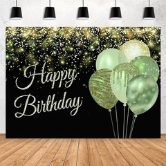 7x5ft Green Happy Birthday Backdrop Glitter Balloons Gold Sparkle Sequins Dot…