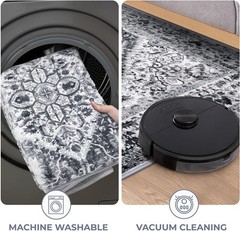 KOZYFLY Runners for Hallways 2×8 Ft Washable 8′ x 2′ (Runner), Grey/Blue