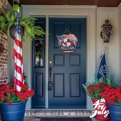 Red White and Blue 14” Outdoor Wreath – Perfect for Memorial Day & Veterans Day