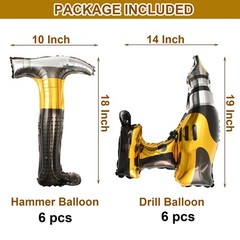 Hammer Balloons Drill Balloons,12pcs Construction Screwdriver Foil Balloon Pa…