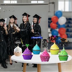 24 Pack 2026 Congrats Grad Cupcake Toppers Set, Pre Assemble Graduation Cupca…