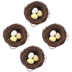4pcs Rattan Bird Nest and Egg Decoration Prop Artificial Nest for Home Decor