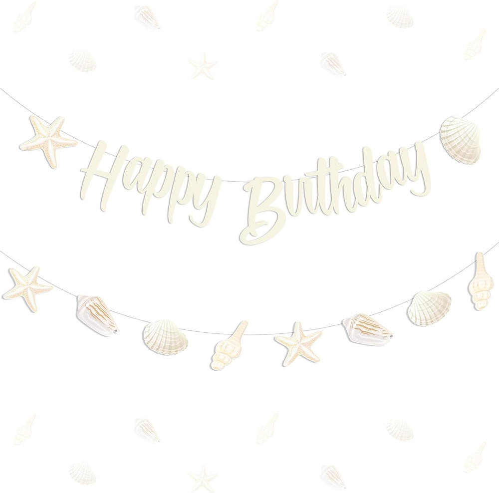 Sea Shell Happy Birthday Banner Beach Seashell Birthday Decorations Garland Beac