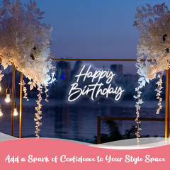 Large Happy Birthday Neon Sign – LED Light for Party Backdrop 21.65″x14.96