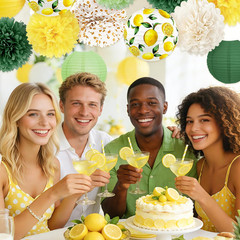 Lemon Party Decorations Set,12 PCS Yellow Green Lemon Pattern Paper Lanterns and