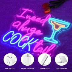 Cocktail Neon Sign for Wall Decor Bar Neon Light I Need a Huge Cocktail LED N…