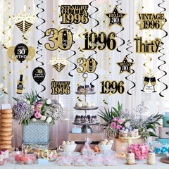 Turypaty 30th Birthday Decorations Hanging Swirls for Men Black Gold