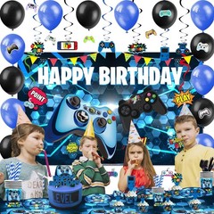 Blue Gamer Birthday Party Decorations – 218pcs for Boys, Gaming Theme, Party Sup
