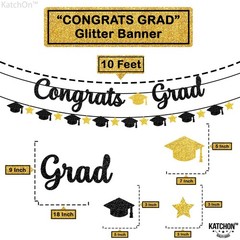 2026 Graduation Decorations – Glitter Black & Gold Congrats Grad Banner 10ft | C