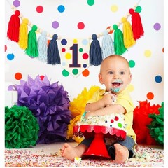 Colourful Rainbow Dot 1st High Chair Banner for Birthday Party Decoration