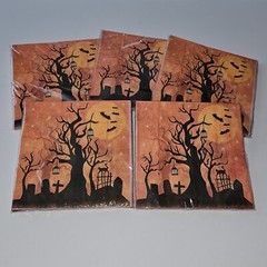 NEW 5 Packages Full Moon Halloween Napkins Lot Graveyard Tree Stars Bats Orange