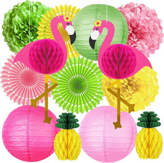 Flamingo Pineapple Luau Party Decorations Set Paper Lantern Pom Pom Fan PK Decor
