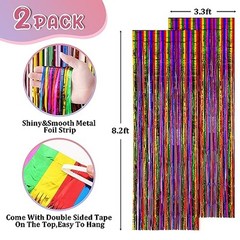 2 Pack 3.3×8.2 Feet Foil Fringe Backdrop 39.6″W x 98.4″L (Pack of 2) Rainbow