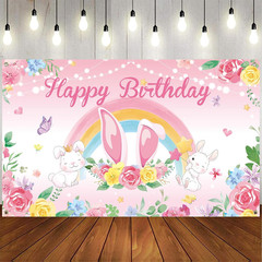 Pink Bunny Party Decorations, Rabbit Birthday Party Backdrop Supplies, Bunny Hap