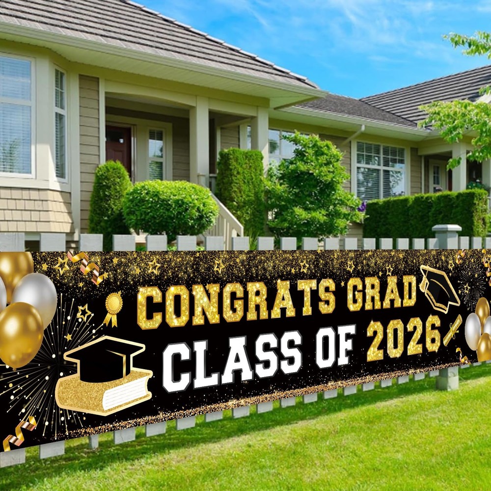 Black and Gold Graduation Decorations 2026 Banner Graduation Yard Signs Class of