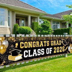Black and Gold Graduation Decorations 2026 Banner Graduation Yard Signs Class of