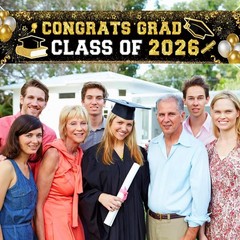 Black and Gold Graduation Decorations 2026 Banner Graduation Yard Signs Class of