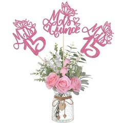 12 PCS Mis 15 Centerpiece Sticks Glitter Happy 15th Birthday Centerpieces Mis…