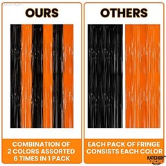 , Black and Orange Foil Fringe Curtain – XtraLarge 3.2×8 Feet, Orange and Black