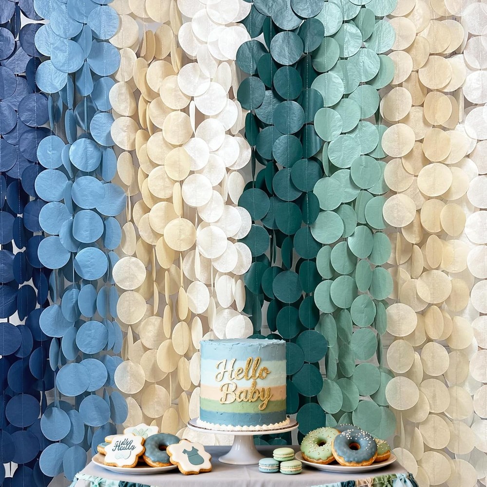 Sage Green Dusty Blue Khaki Beige Circle Dot Backdrop Garland Tissue Paper Party