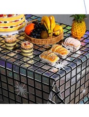 6 Pcs Disco Tablecloth Party Decorations, Holographic Silver Glitter Plastic Ta