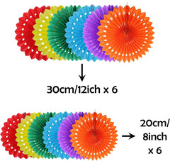 Hanging Paper Fans Party Decorations,12 Pcs Rainbow Honeycomb round Fans,Colourf