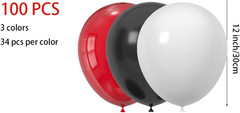100-Pack 12 Inch Latex Balloons Black, White and Red – for Valentine’S Day, Chri