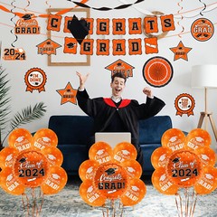 (2 Sets) Orange 2024 Graduation Decorations – Congrats Grad Banner & Party Sup..