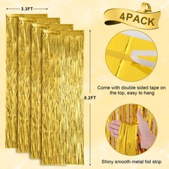 4 PCS Gold Foil Fringe Backdrop Curtains Tinsel Streamers Birthday Decor