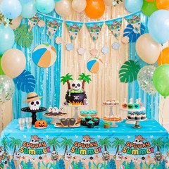 3 Pack Summer Halloween Decorations Plastic Tablecloth Tropical Gothic Halloween