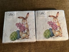2 Packs 40ct 3 Ply Beverage Easter Napkins, Bunny with Flowers Ideal Home Range