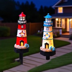 Resin Solar Lighthouse Light LED Waterproof for Outdoor Garden Decoration