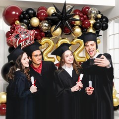 133pcs Maroon Graduation Balloon Arch Kit 2026 with Metallic Gold Confetti Bu…