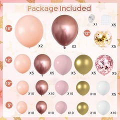 Rose Gold Balloon Garland Kit, Nude Pastel Pink Metallic Gold Matte White Bal…