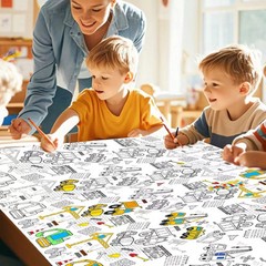 1 Pack Construction Coloring Table Cloth for Kids – Giant Construction Theme Col