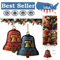 Celebrate 250th Anniversary with 2 Pack of Patriotic Acrylic Bell Ornaments