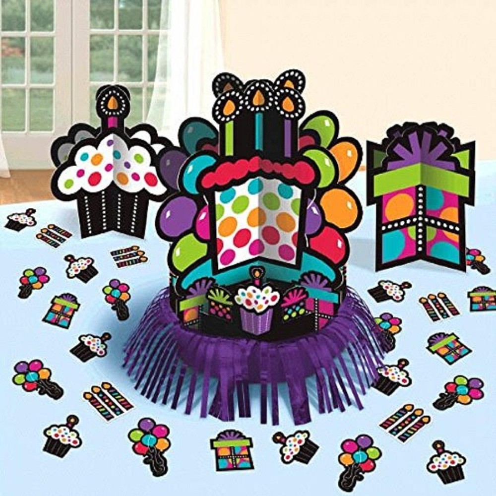 Party On Black Modern Stripes Polka Dot Birthday Party Table Decorating Kit
