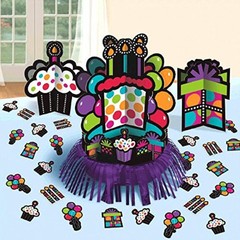 Party On Black Modern Stripes Polka Dot Birthday Party Table Decorating Kit