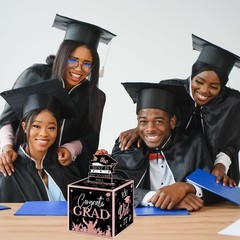 Unique Pink & Black Cash Box for Graduation – Ideal for High School & College