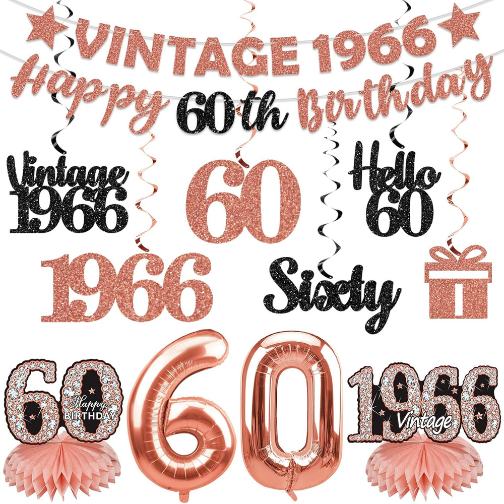 Yatufom 60Th Birthday Decorations for Women, Rose Gold Vintage 1966 Birthday Ban