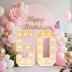 50 Light Up Numbers 100cm Mosaic Marquee Led Sign For 50th Birthday Decorations