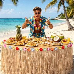 2 Pack Hawaiian Luau Grass Table Skirt, 9ft x 2.4ft Grass Party Decorations